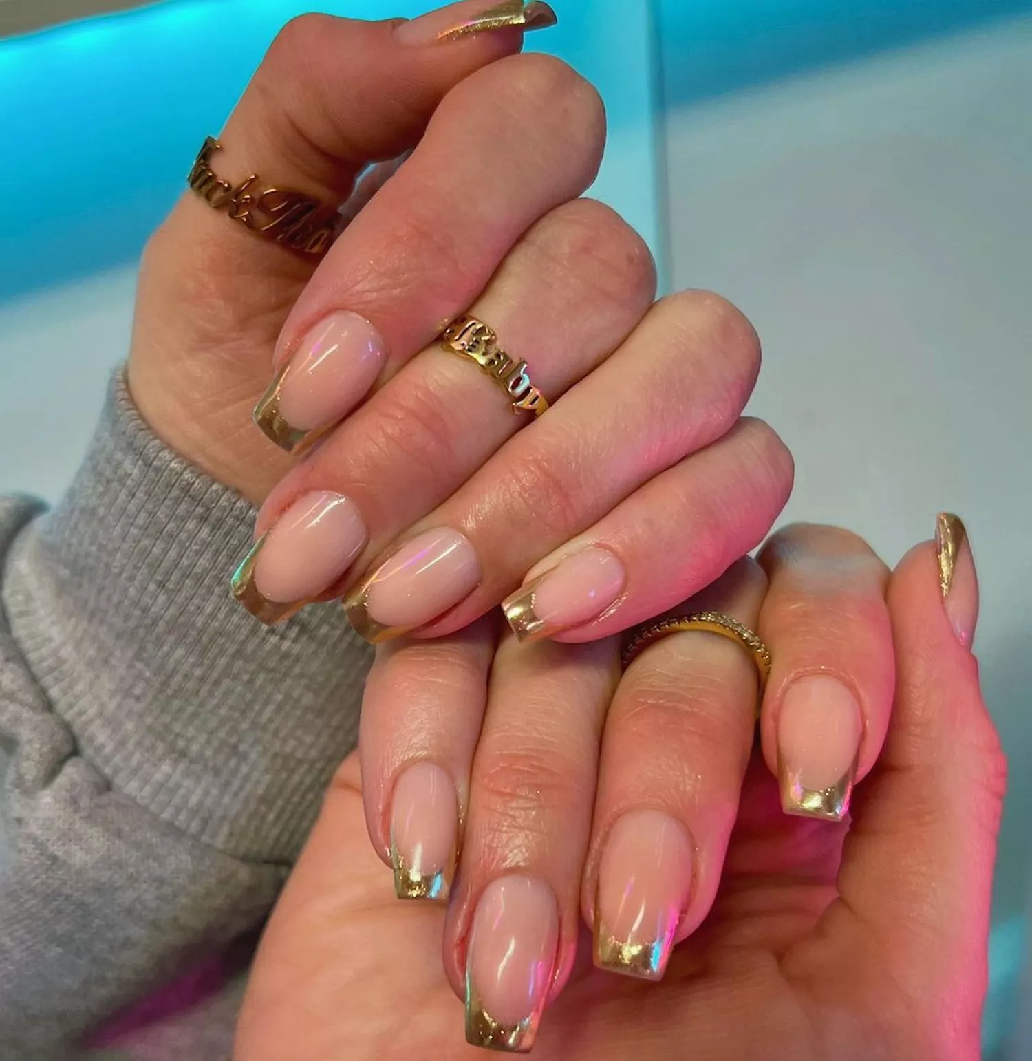 golden chrome french nails