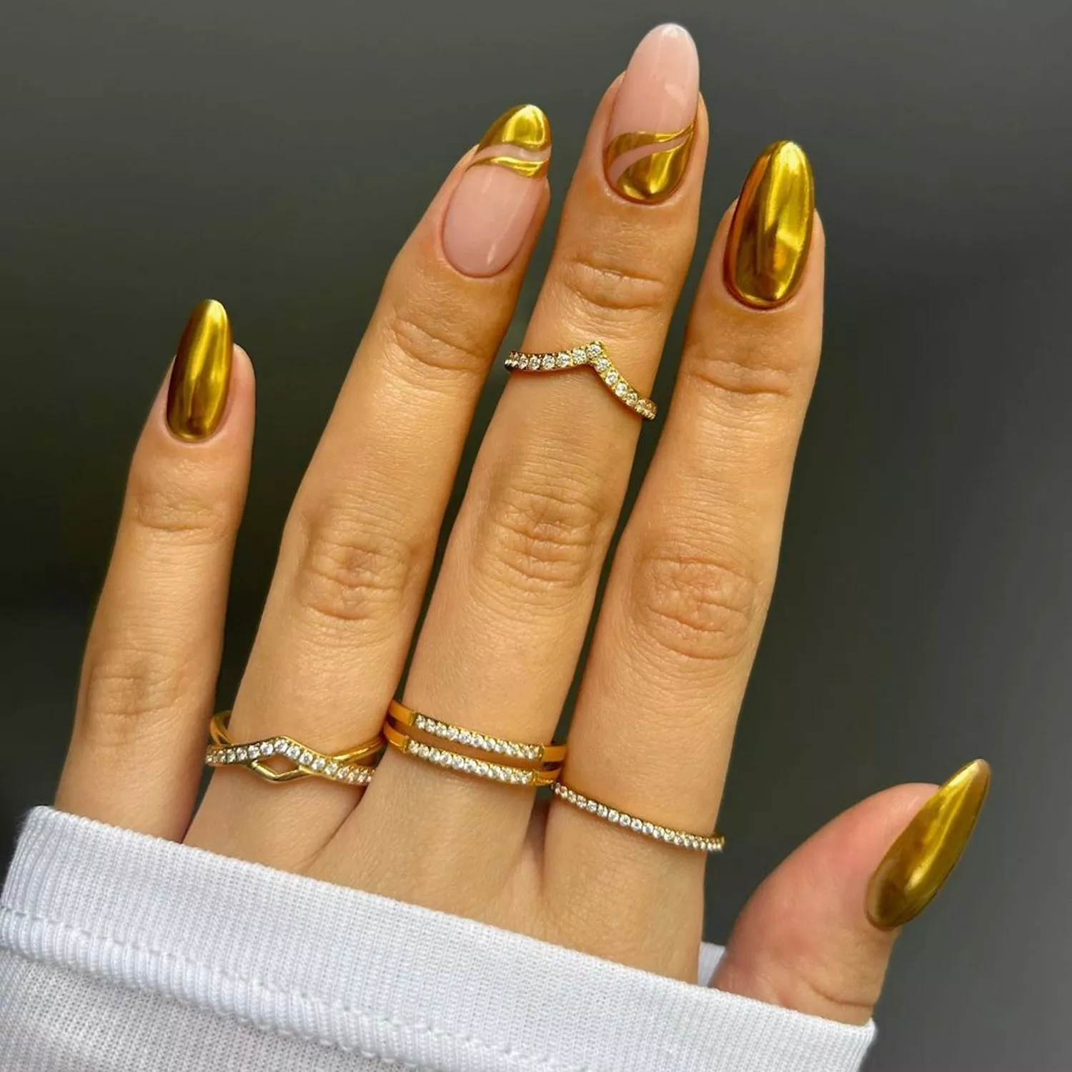 gold chrome french nails