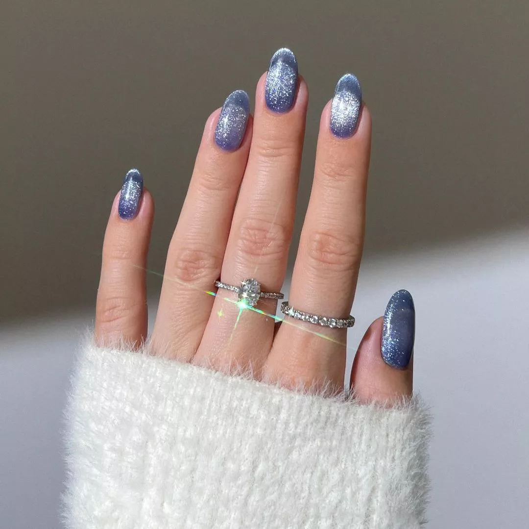 icy blue velvet nails