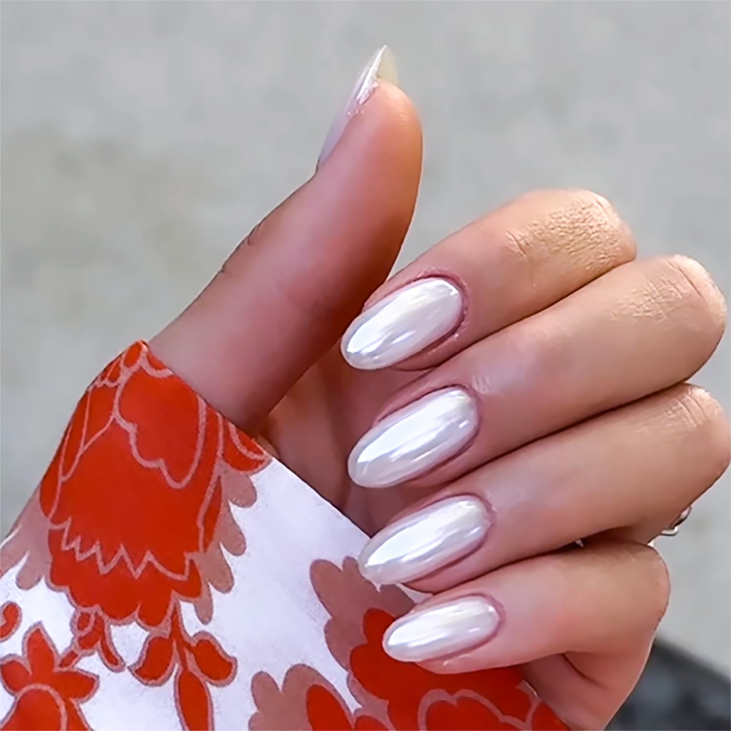 Amazon.com: Medium Press on Nails - Hailey |Glossy Almond Fake Nails White  False Nails with Glue and Design Glazed Donut Nails Chrome Nails Press on  Acrylic Nails Natural Artificial Stick on Nails