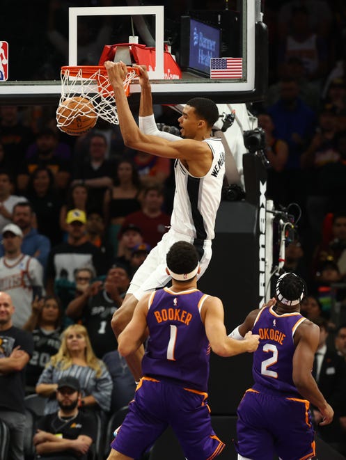 Nov. 2: San Antonio Spurs center Victor Wembanyama (1) dunks the ball against the Phoenix Suns.