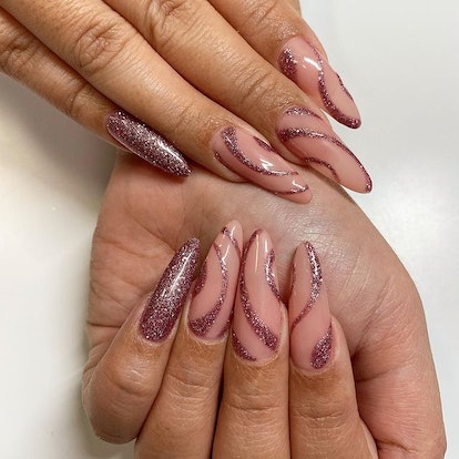 Rose gold nails.