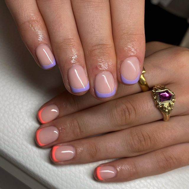 orange and purple French tip nails