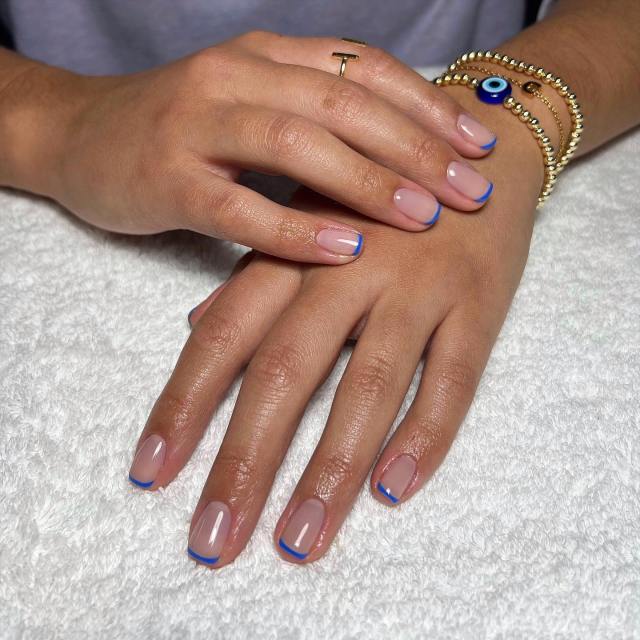 Blue short French Tip Nails