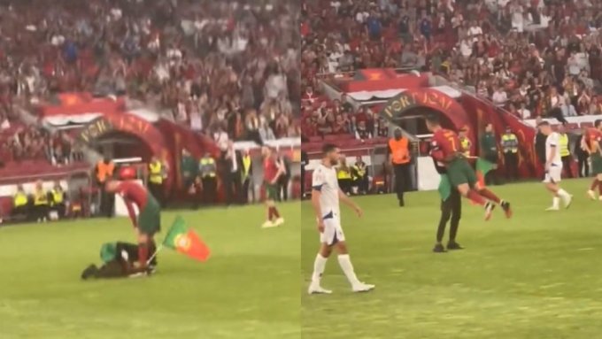Fans burst into the field, kneeling in front of Ronaldo - Vietnam.vn
