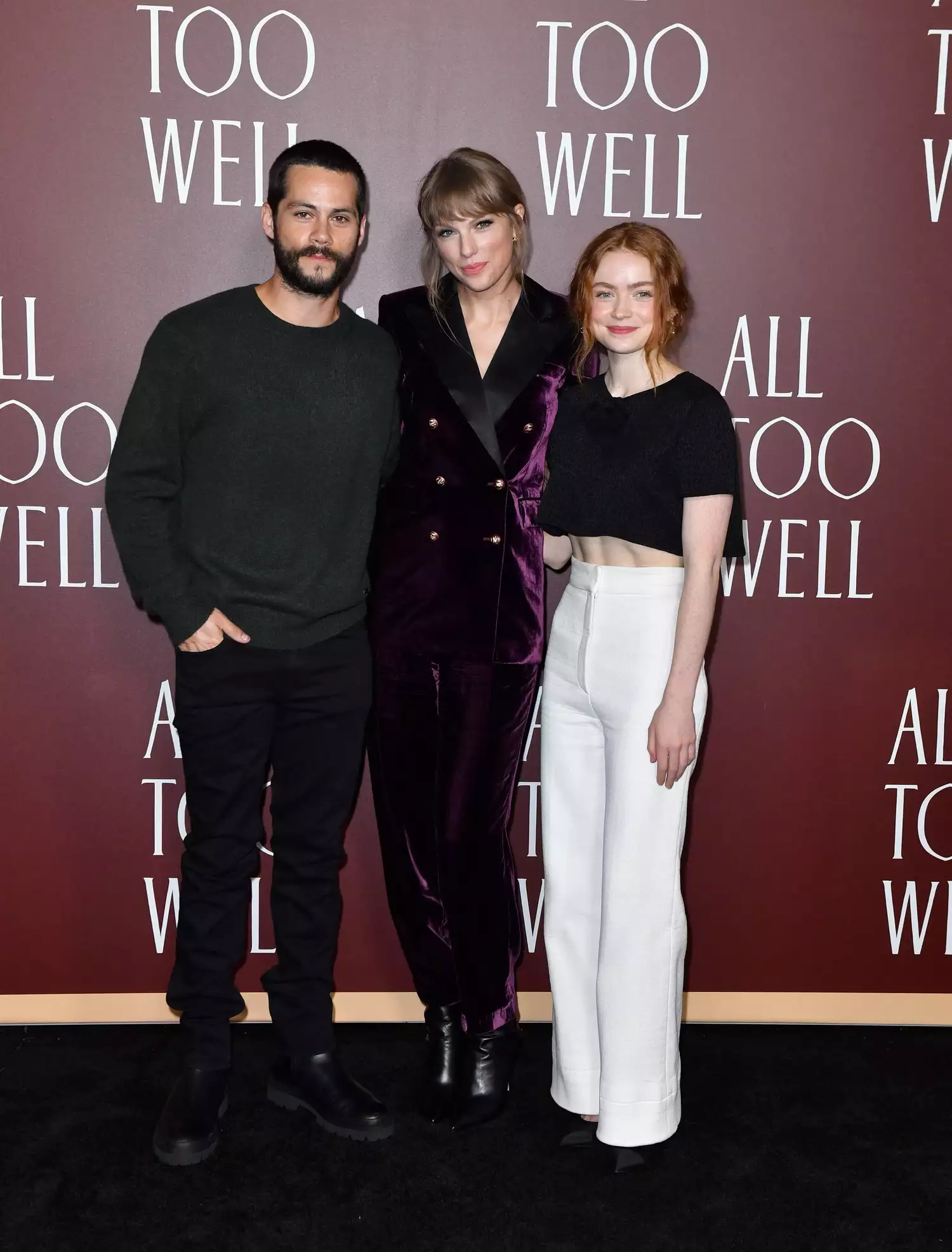 Dylan O'Brien, Taylor Swift and Sadie Sink on the carpet for the "All Too Well" premiere 