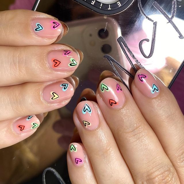 hearts short nail designs