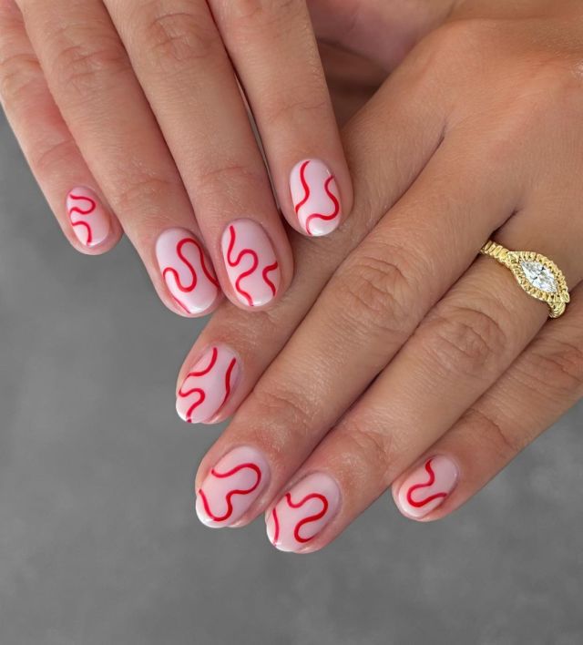 red squiggle nail art