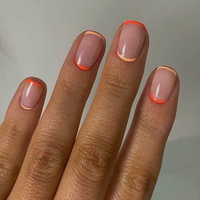 orange french tip short nail design