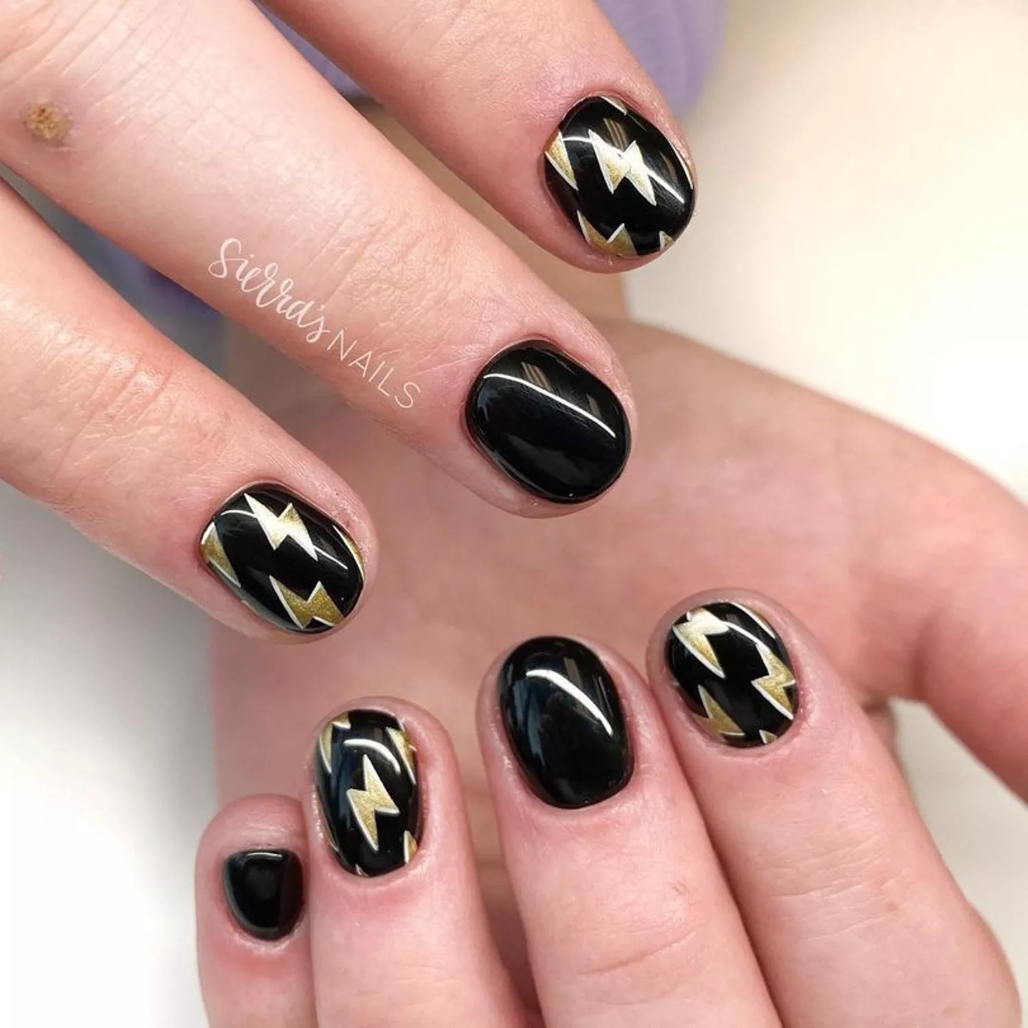 Gold Lightning Bolt Nails - Byrdie Black Nail Designs 