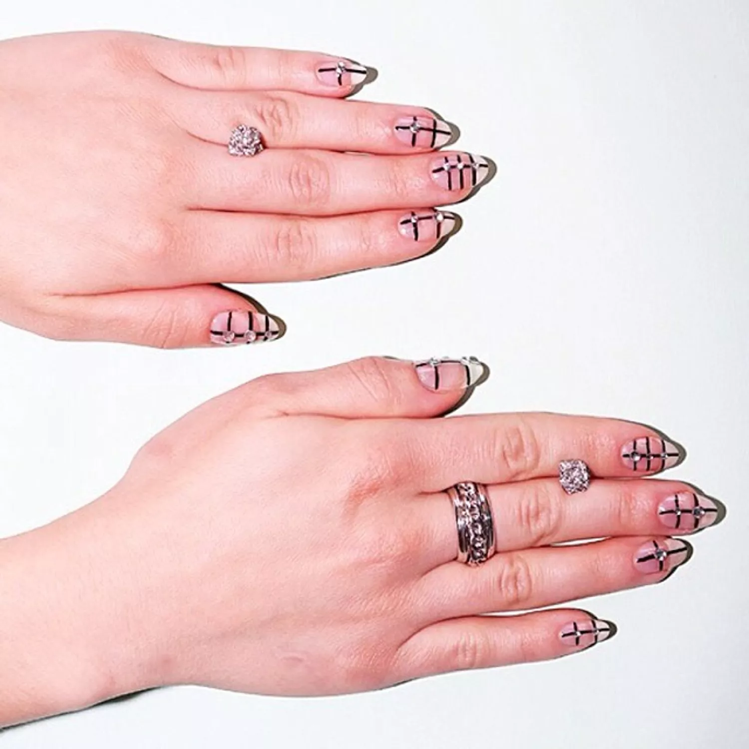 Black Grid Nails - Byrdie Black Nail Designs