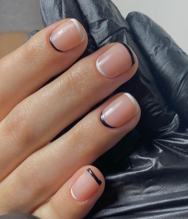 black white french + reverse french tips