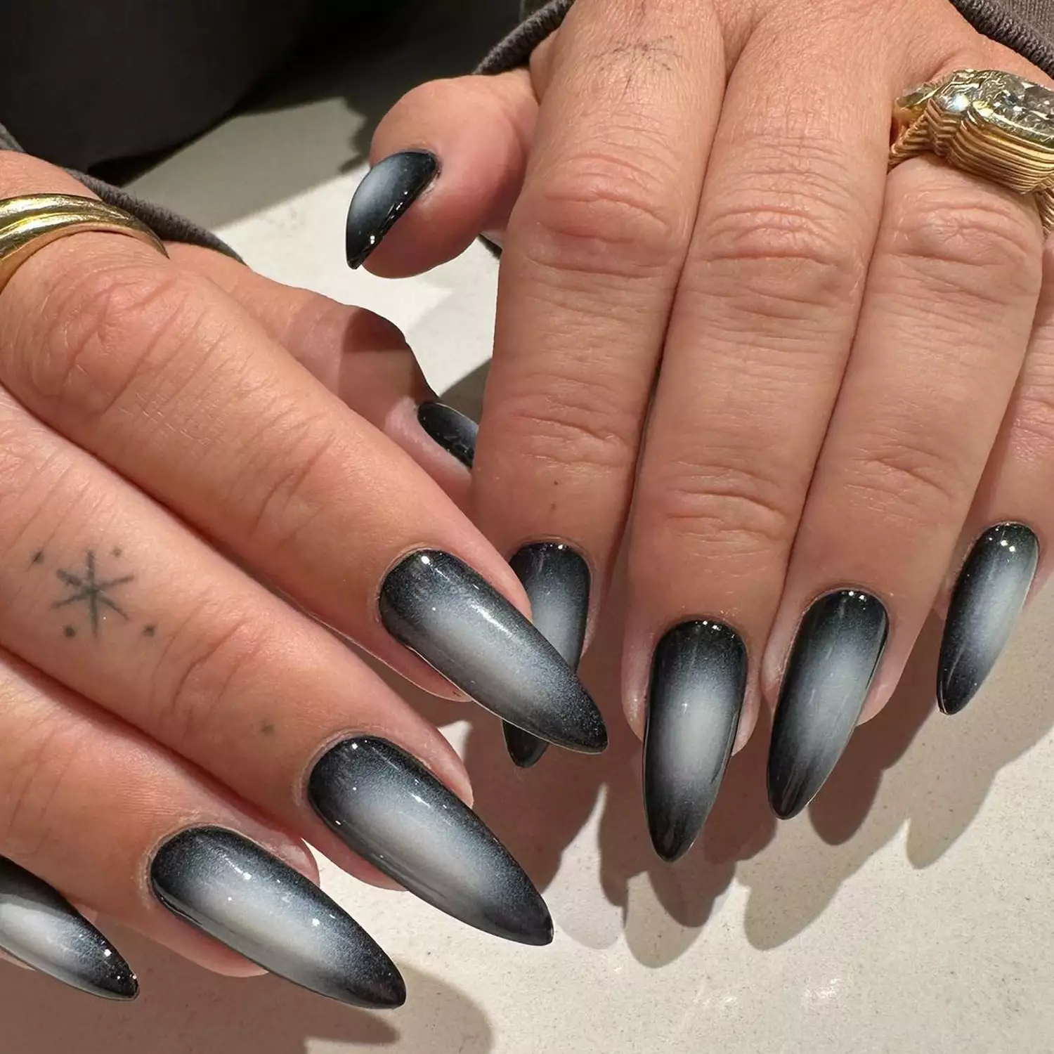 Black and White Aura Nails - Byrdie Black Nail Designs 