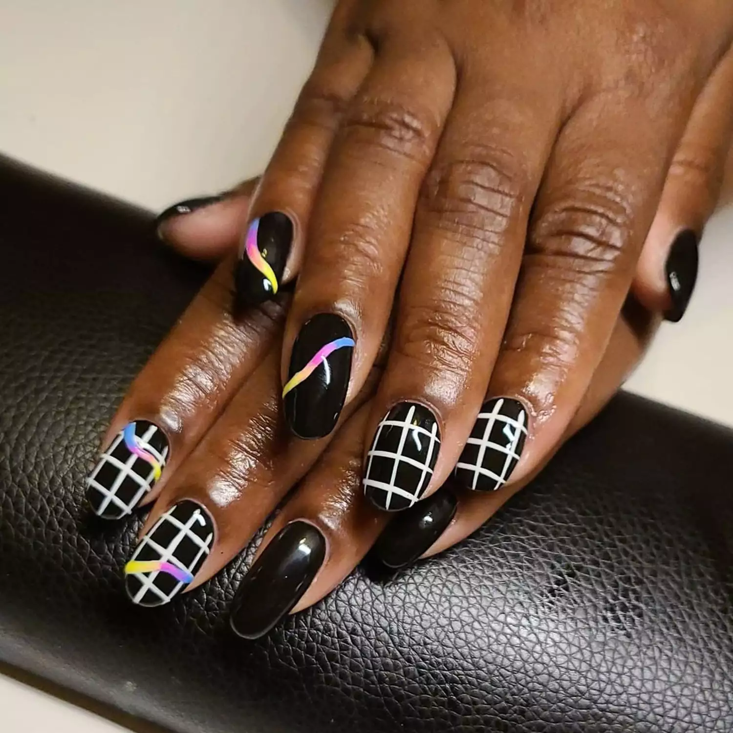 Black and White Pastel Gradient Grid Nails - Byrdie Black Nail Designs