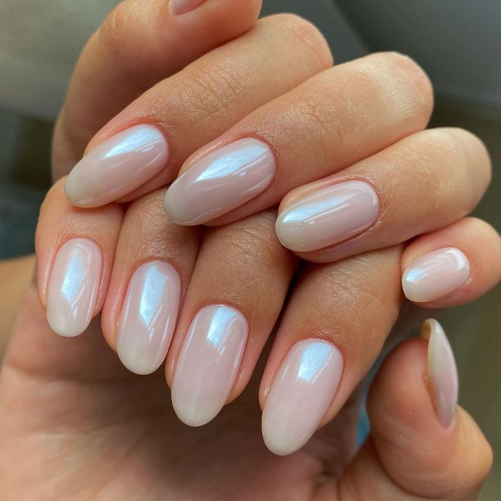 classy almond shaped vanilla chrome white wedding nails