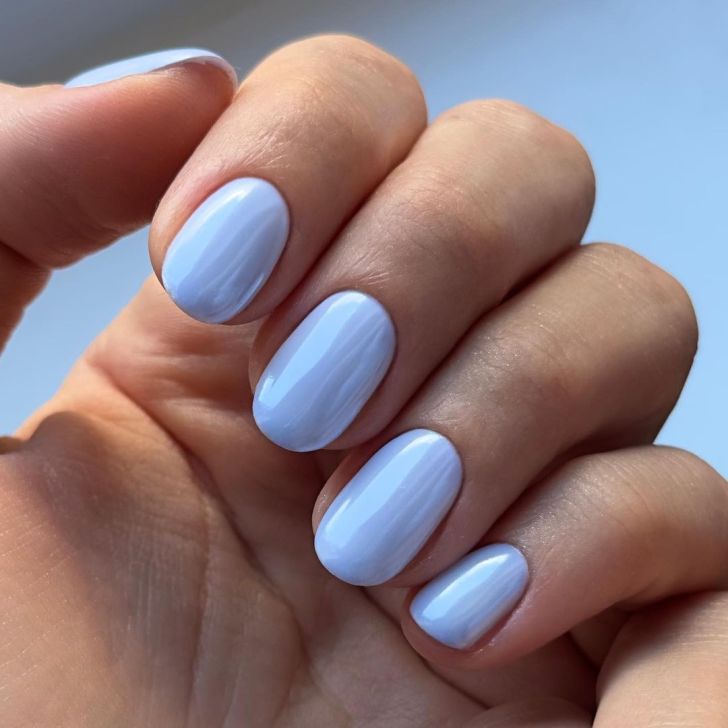 classy baby blue chrome simple bridal wedding nail ideas