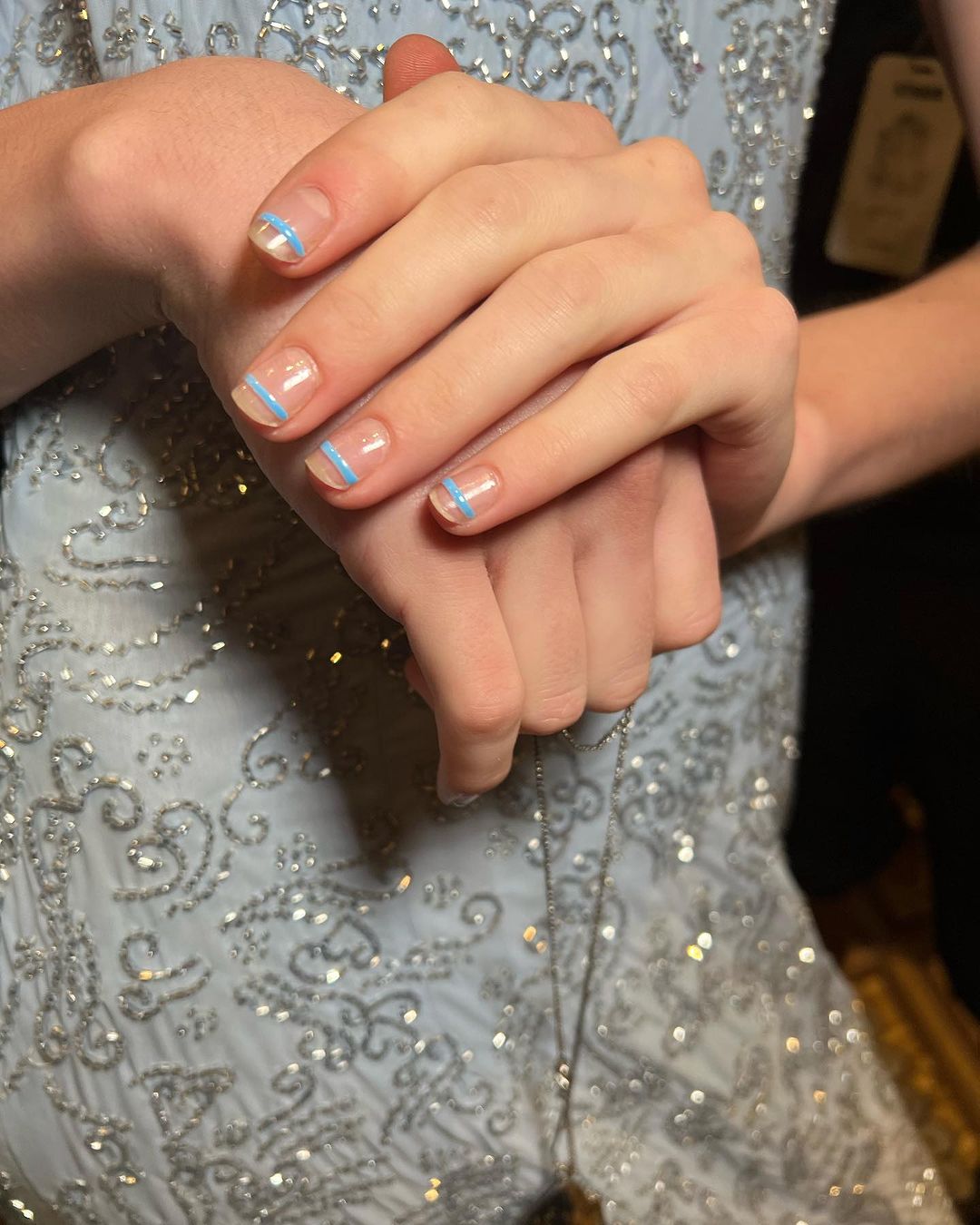 light blue floating french tips by Julie Kandalec