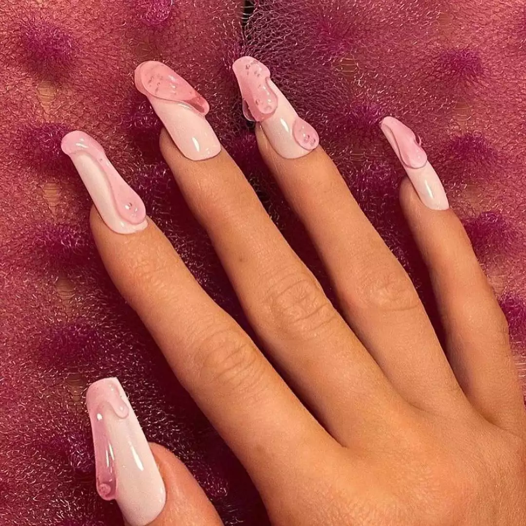 Kylie Jenner Drippy Pink Nails