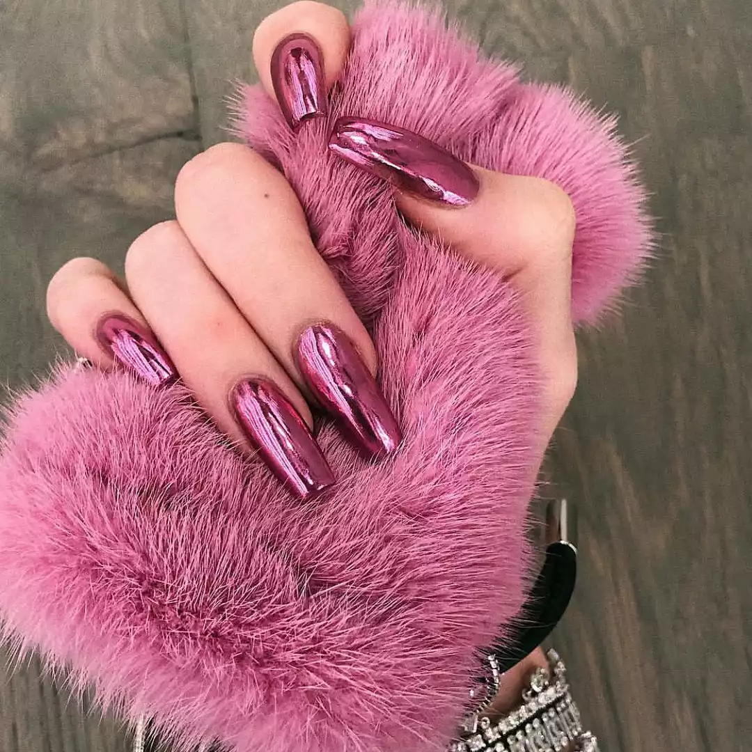 Kylie Jenner Chrome Pink Nails