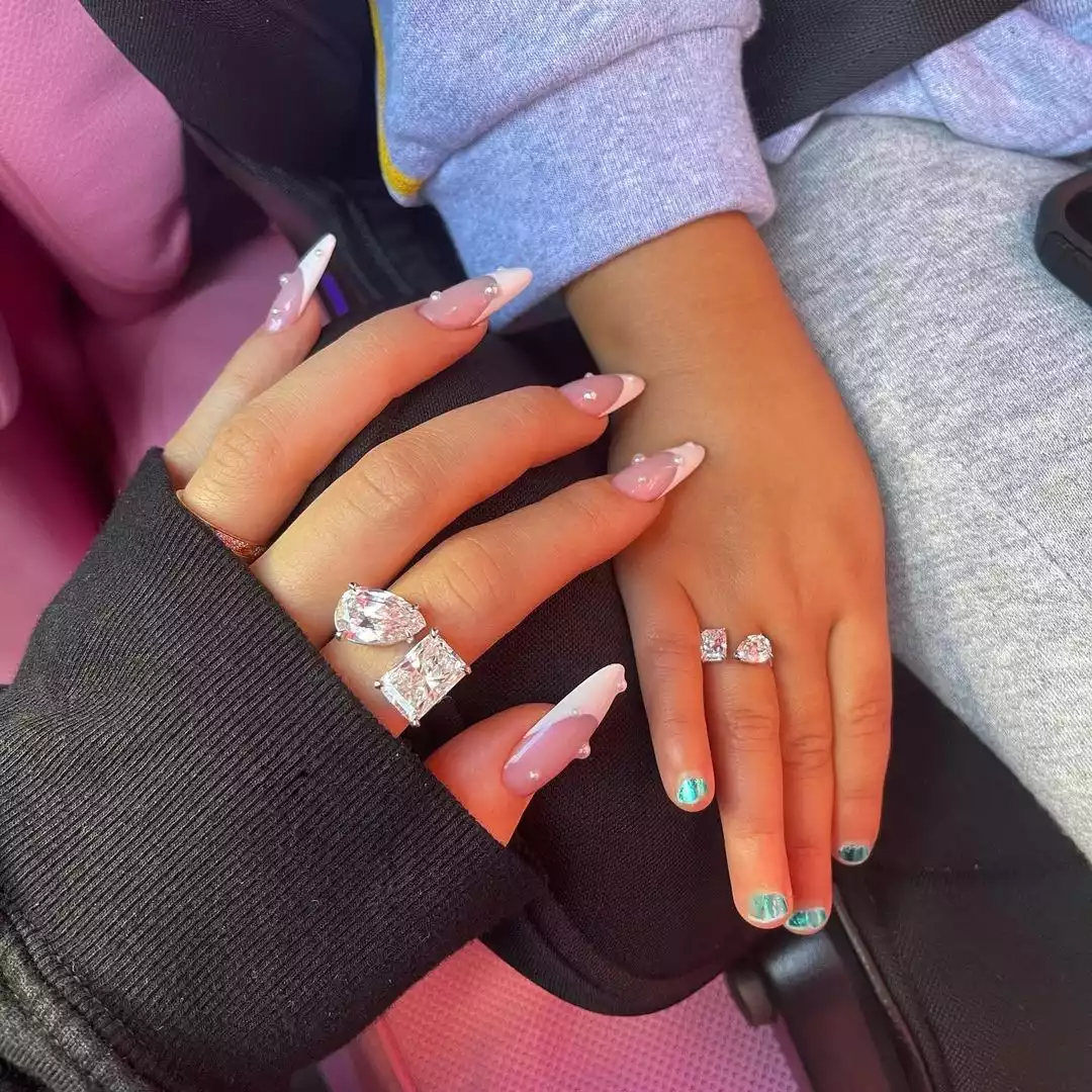 Kylie Jenner Pearly French Nails