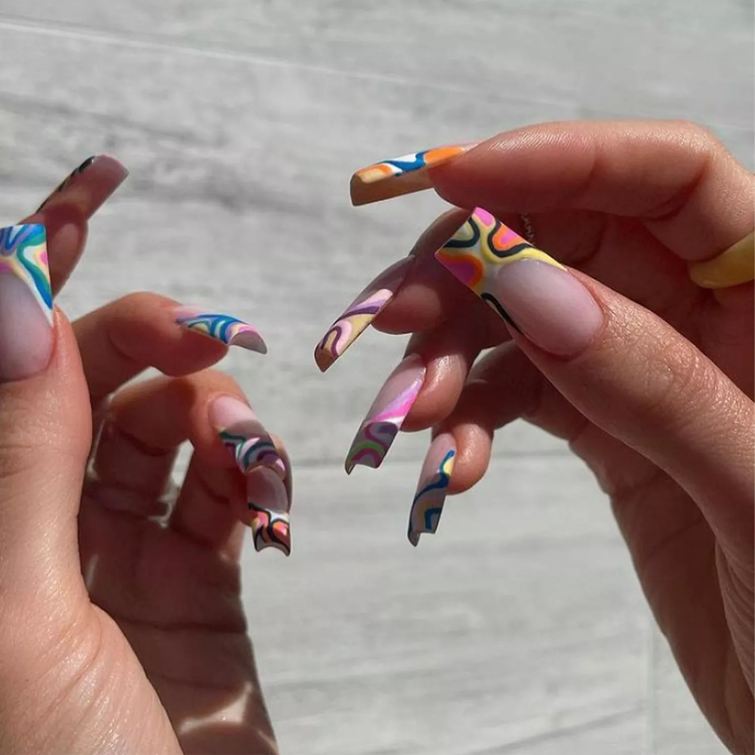 kylie jenner multicolor swirl nails