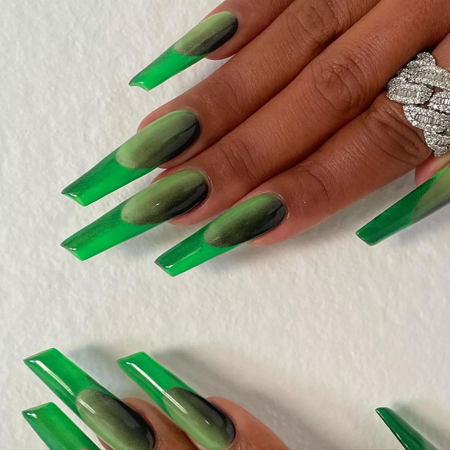 green french nails on megan thee stallion