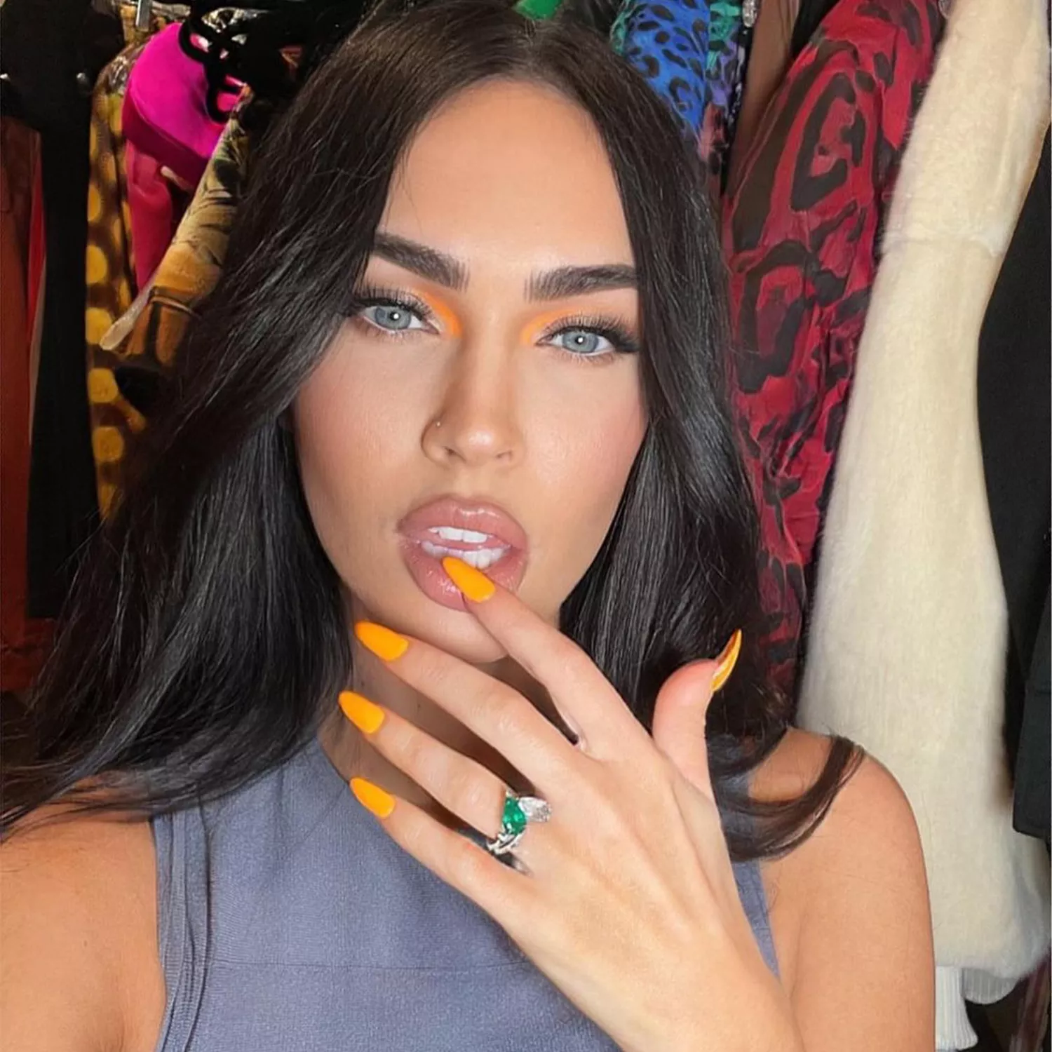 megan fox orange stiletto nails