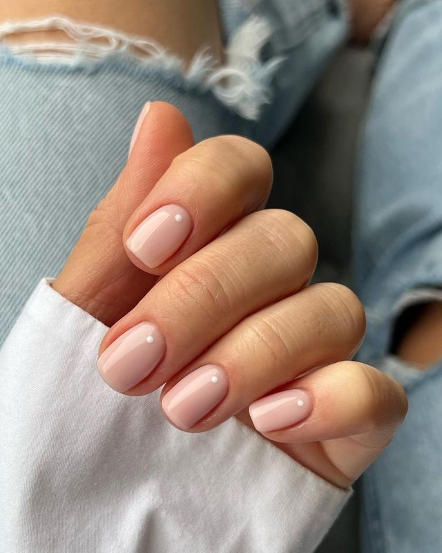 nude nails with white dots