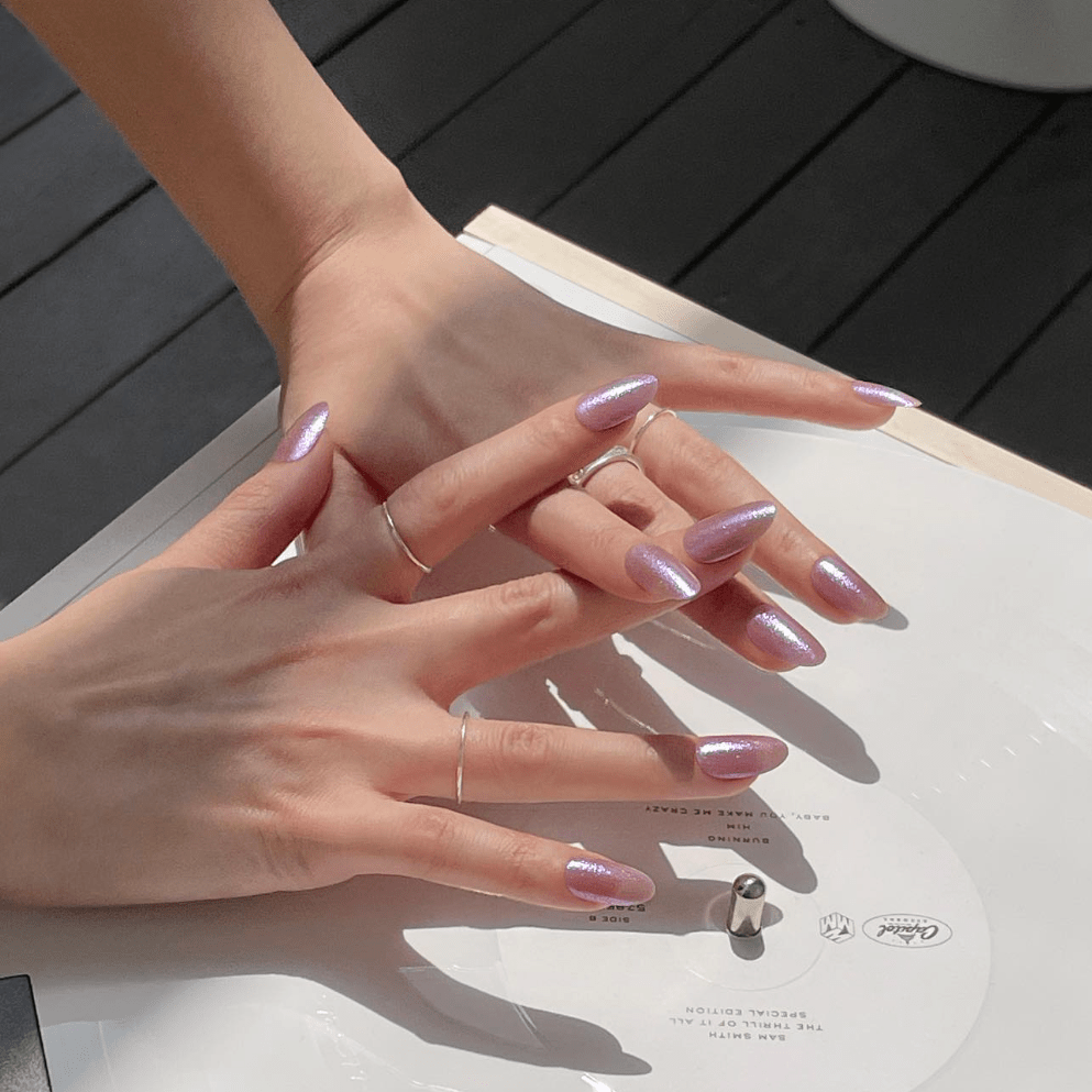 pink glazed donut shimmery chrome summer nails