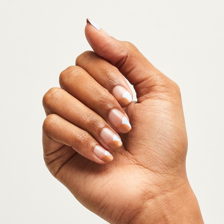 shimmering caramel and cream tip simple wedding nails