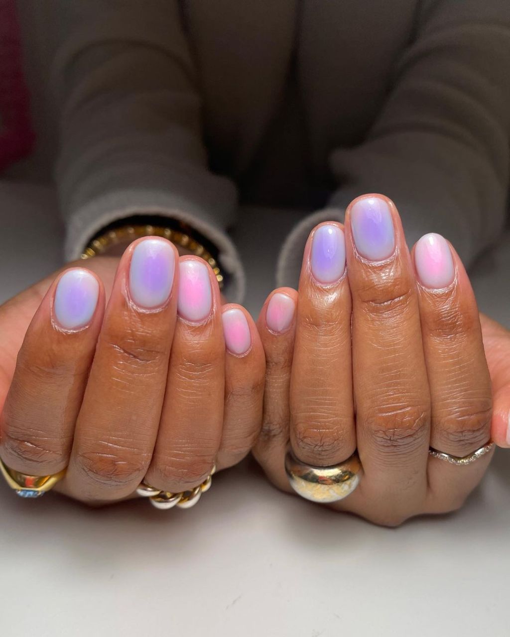 short pink and purple aura nails