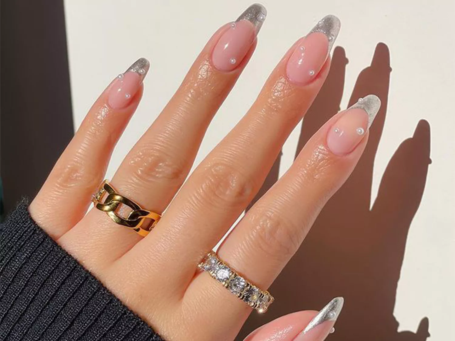 silver french nails