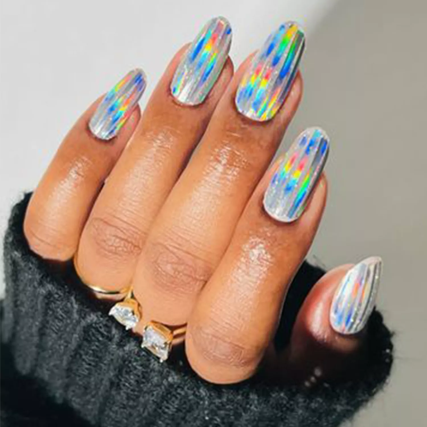 holographic silver nails