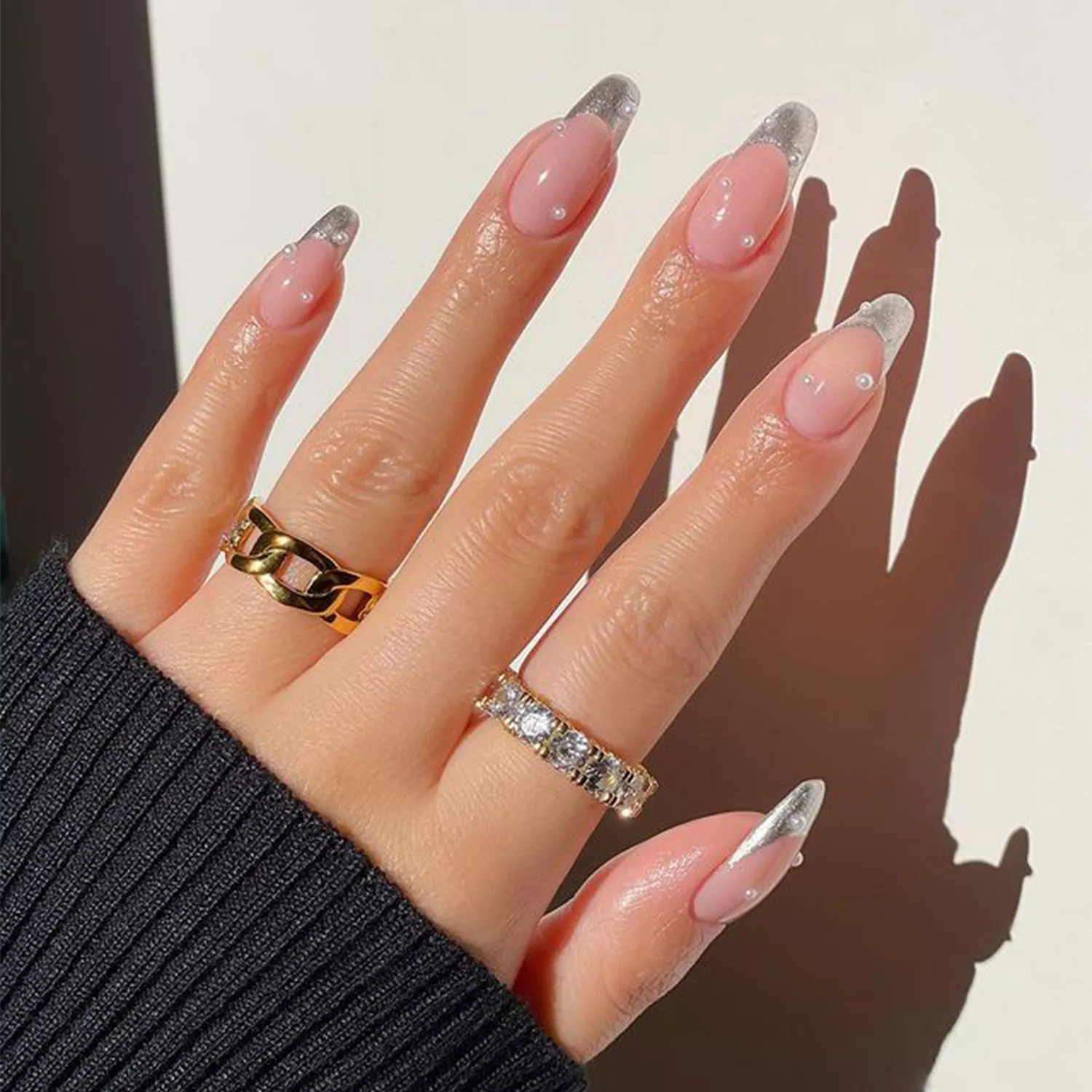 silver french nails