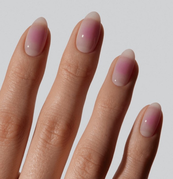 simple blushing pink ombre wedding nails for the bride