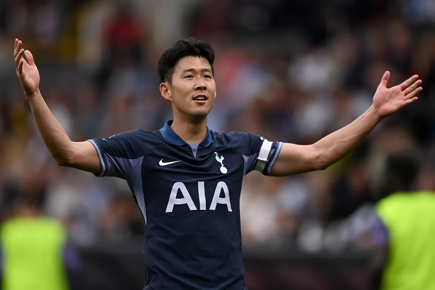 Heung-Min Son of Tottenham Hotspur celebrates after scoring the team's fifth goal and his hat-trick during the Premier League match between Burnley FC and Tottenham Hotspur at Turf Moor on September 02, 2023 in Burnley, England.