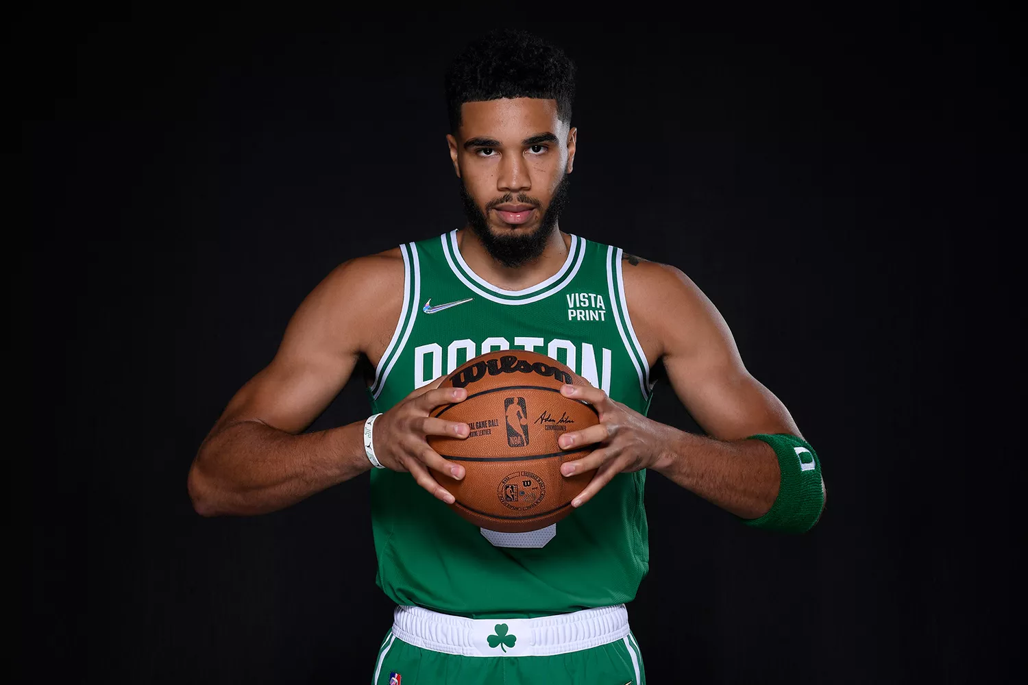 Jayson Tatum #0 of the Boston Celtics poses for a head shot during NBA media day on September 27, 2021 at the TD Garden in Boston, Massachusetts.