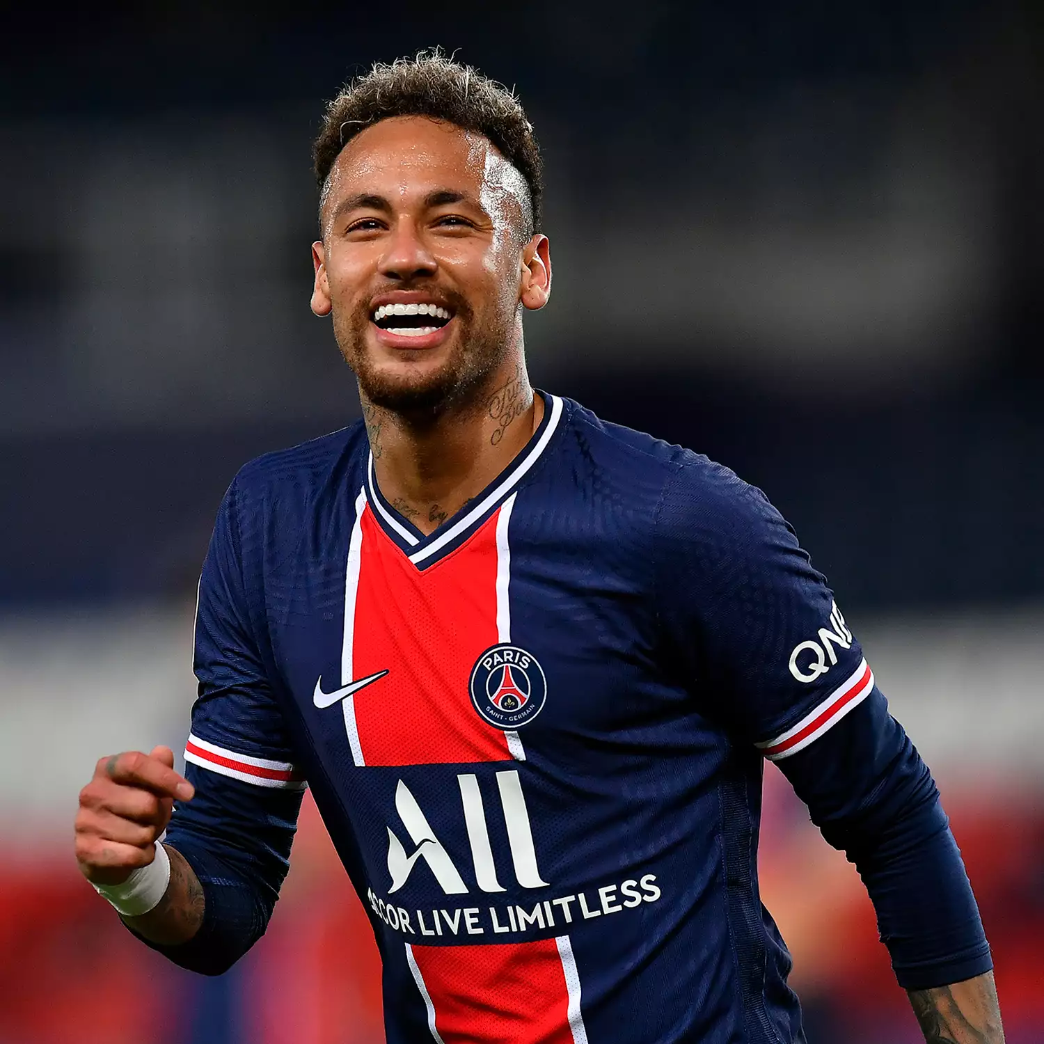 Neymar Jr of Paris Saint-Germain reacts during the Ligue 1 match between Paris Saint-Germain and Stade Reims at Parc des Princes on May 16, 2021 in Paris, France.