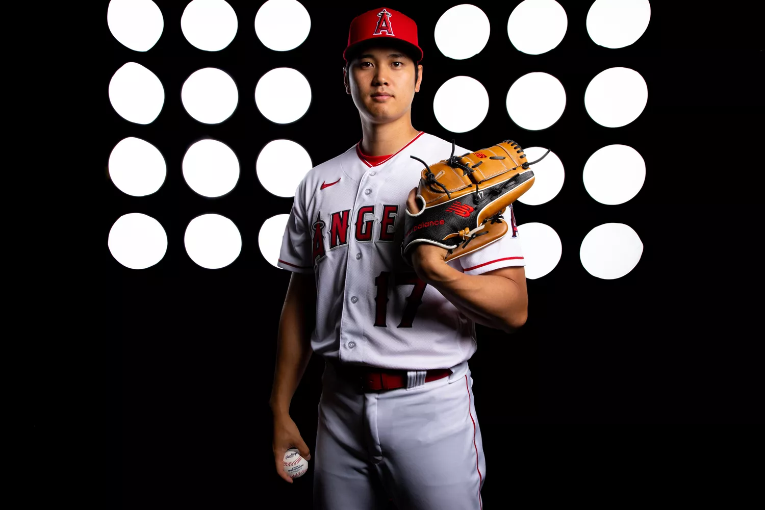 Shohei Ohtani #17 of the Los Angeles Angels poses for a photo during the Los Angeles Angels Photo Day at Tempe Diablo Stadium on Tuesday, February 21, 2023 in Tempe, Arizona.