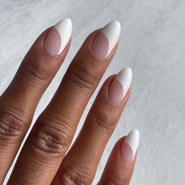 swooped curvy French manicure inspired classy wedding nails