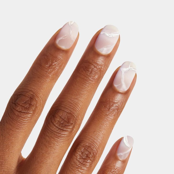 unique sparkly white quartz inspired bridal wedding nail designs