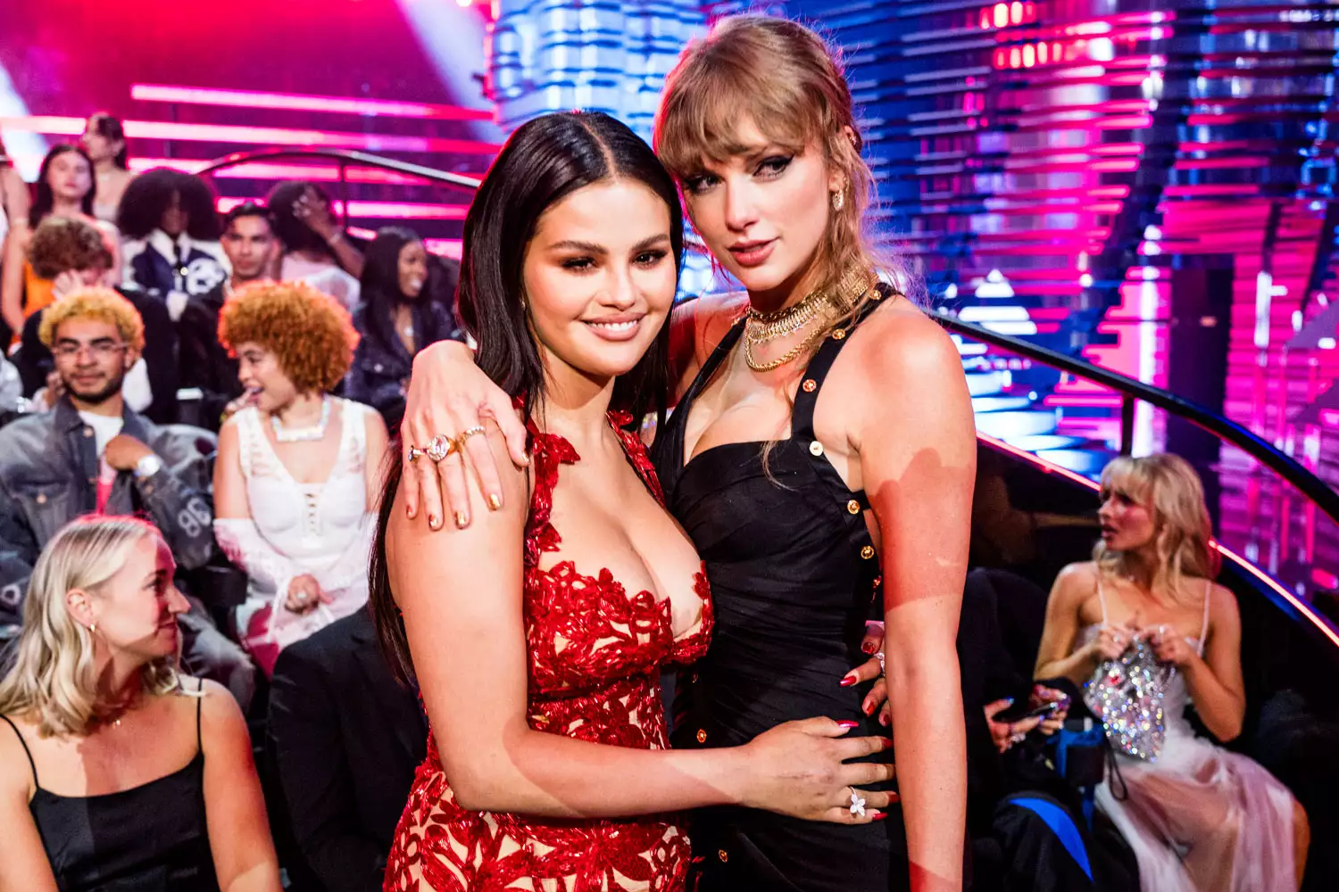 Selena Gomez and Taylor Swift attend the 2023 Video Music Awards at Prudential Center on September 12, 2023 