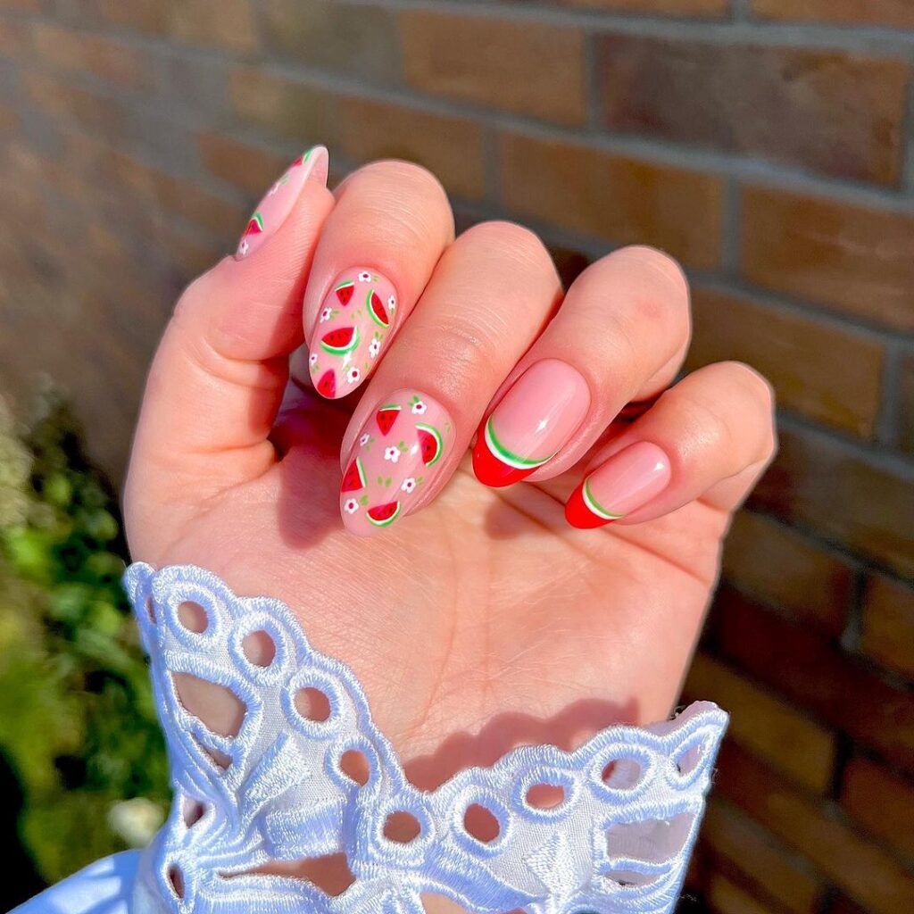 08-Pretty Watermelon Gel Nails