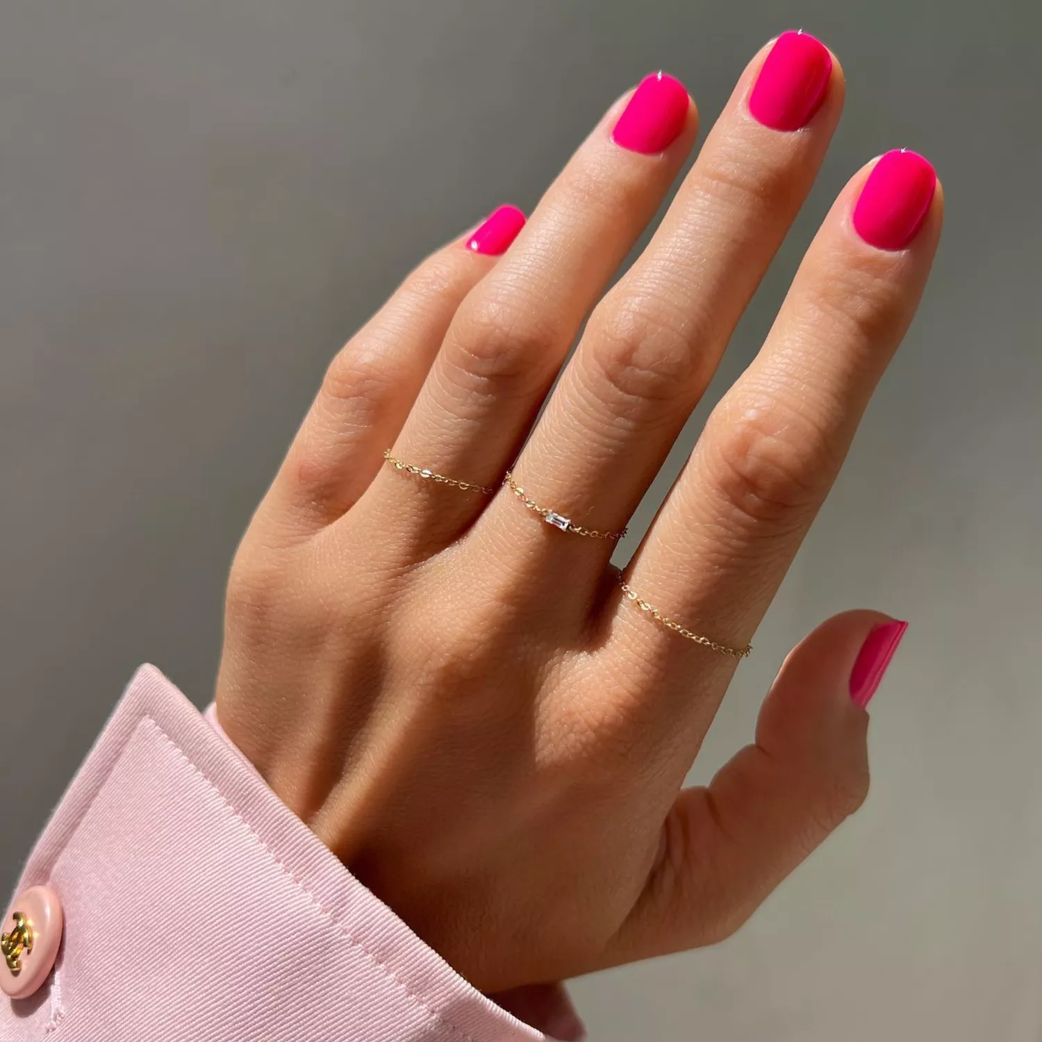 close up of nails in hot pink color