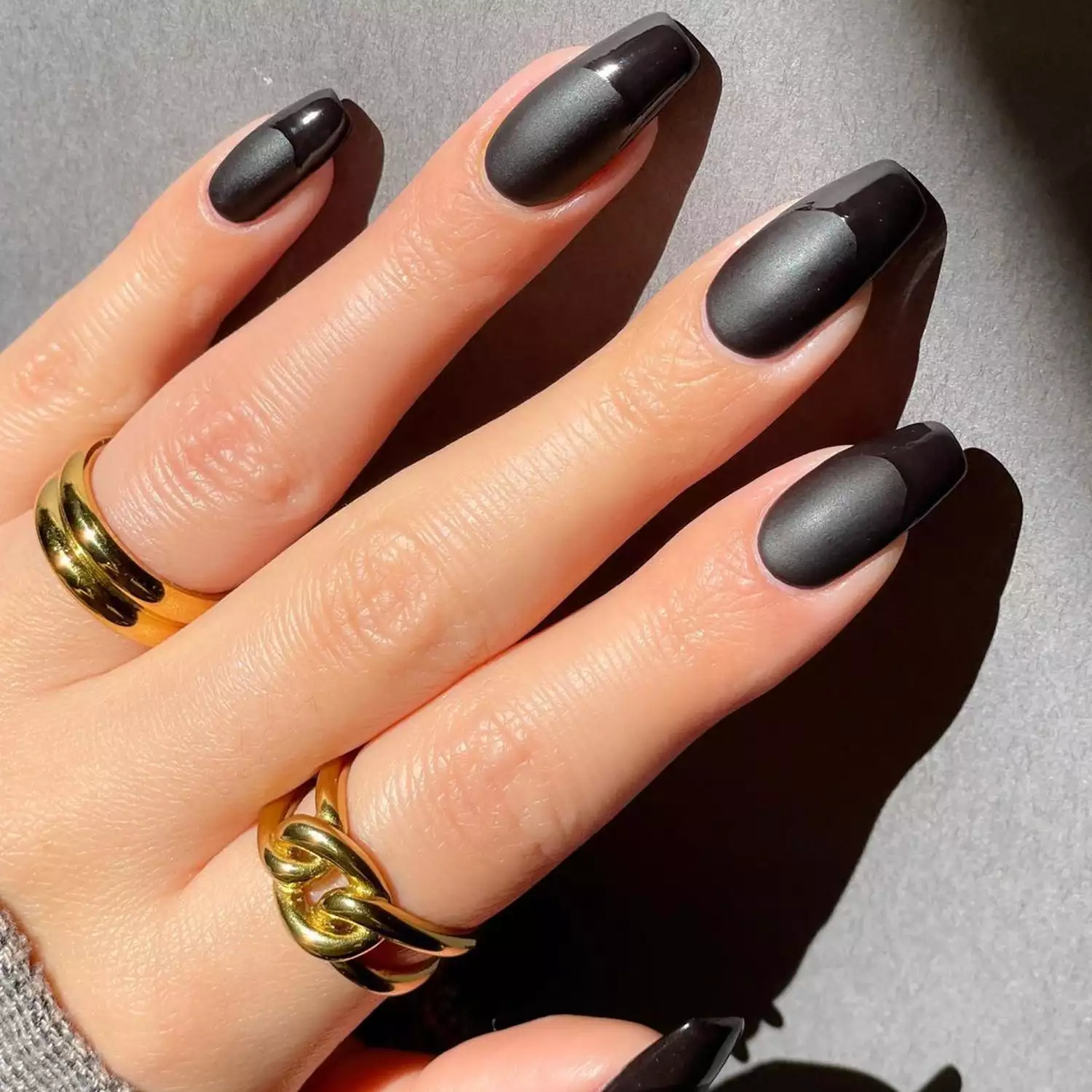 Dual Finish Black French Tips - Byrdie Dark Nail Ideas