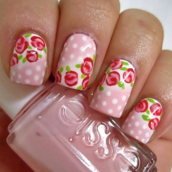 Floral Nail Arts with Polka Dots