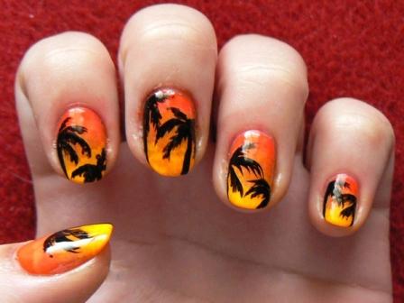 Free Hand Sunset Gradient Nail Design