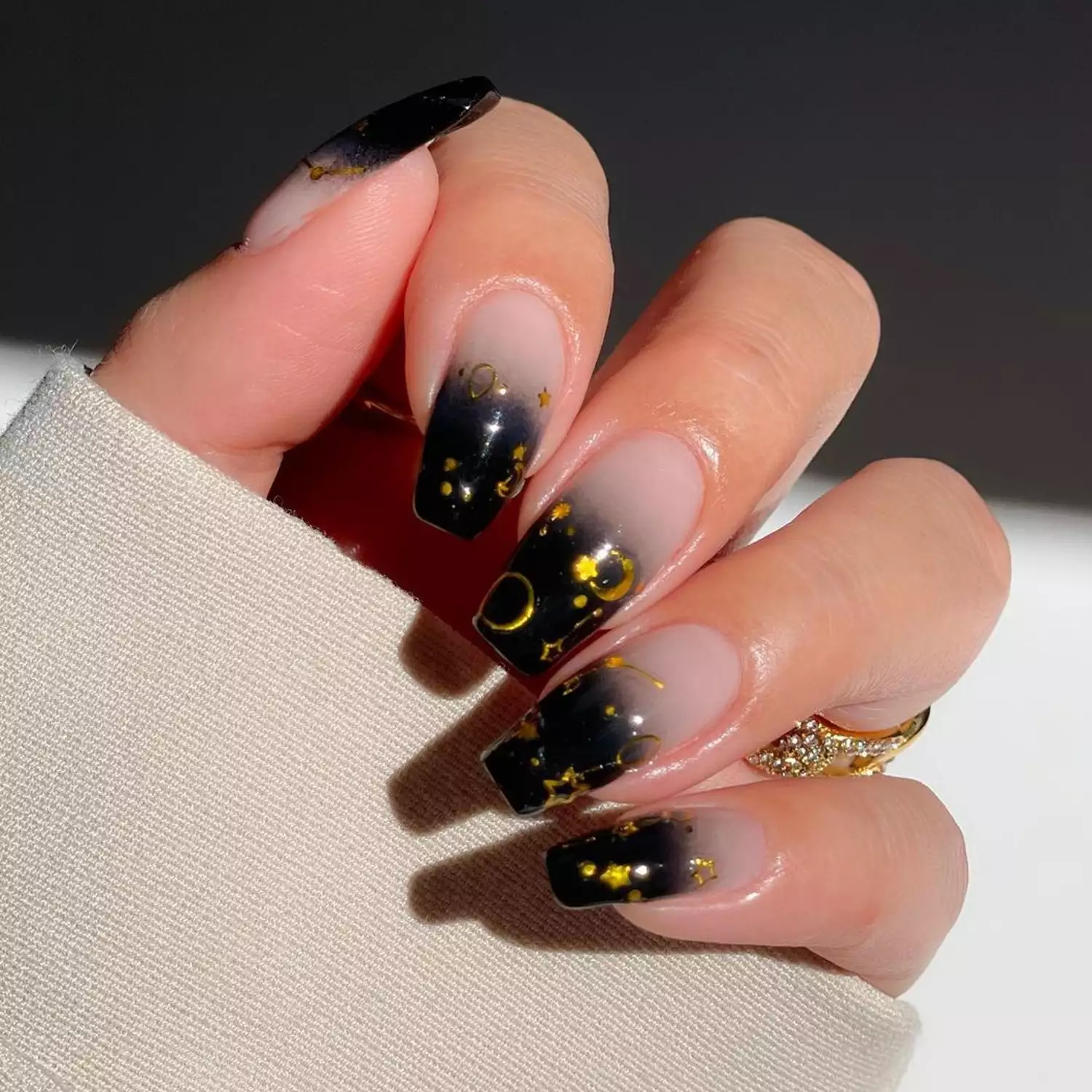 Gold Foil Nail Art - Byrdie Dark Nail Ideas