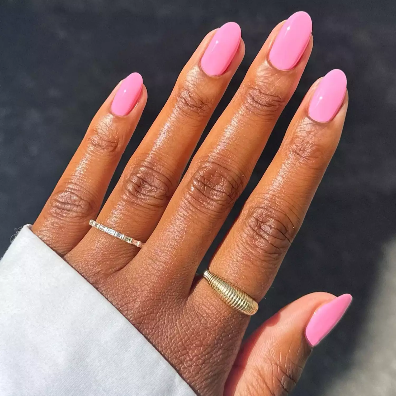 close up of nails in pastel pink color