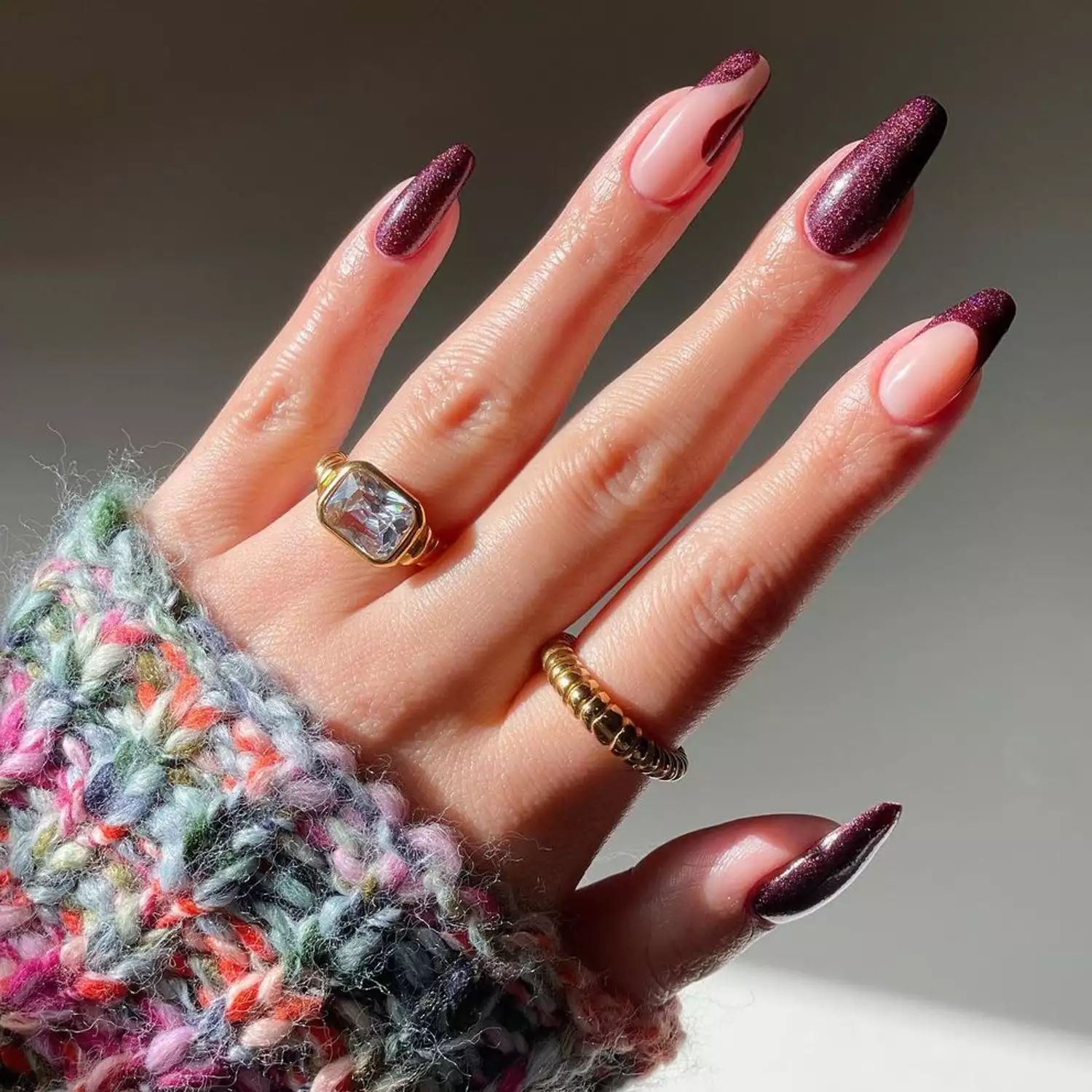 Plum Glitter Nails - Byrdie Dark Nail Ideas